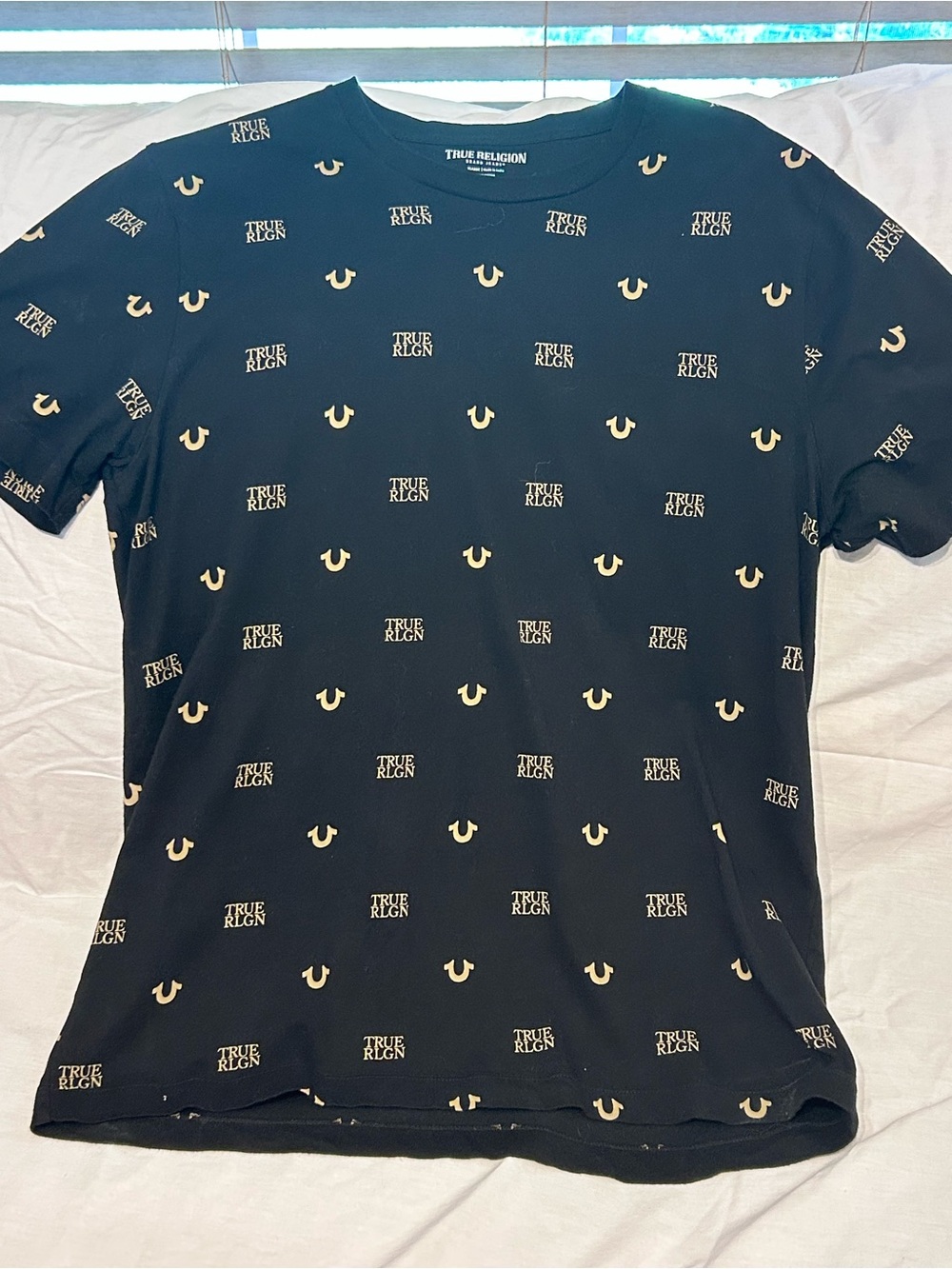 True Religion Black Short-Sleeve Logo Allover Tee